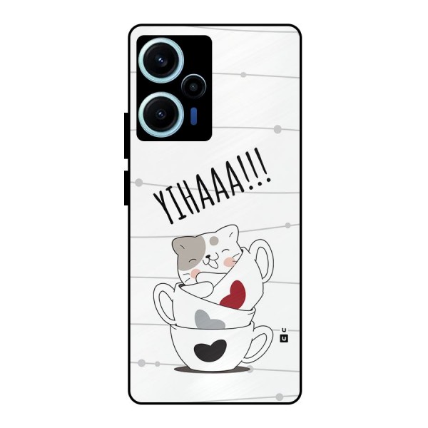 Cute Cat Cup Metal Back Case for Poco F5