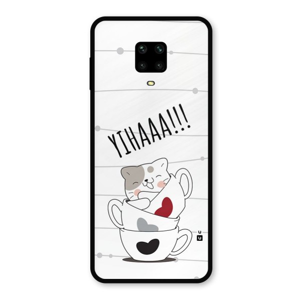 Cute Cat Cup Metal Back Case for Poco M2