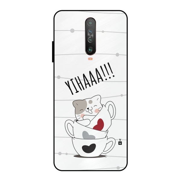 Cute Cat Cup Metal Back Case for Poco X2