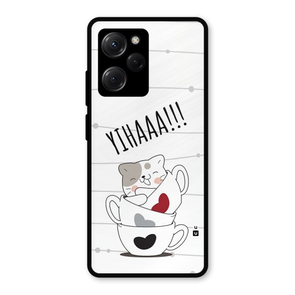 Cute Cat Cup Metal Back Case for Poco X5 Pro