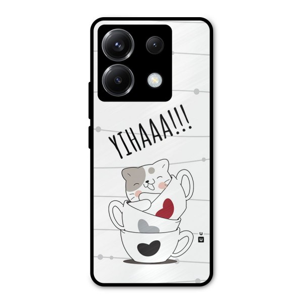 Cute Cat Cup Metal Back Case for Poco X6