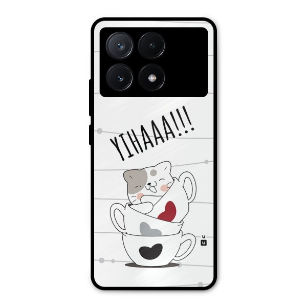 Cute Cat Cup Metal Back Case for Poco X6 Pro