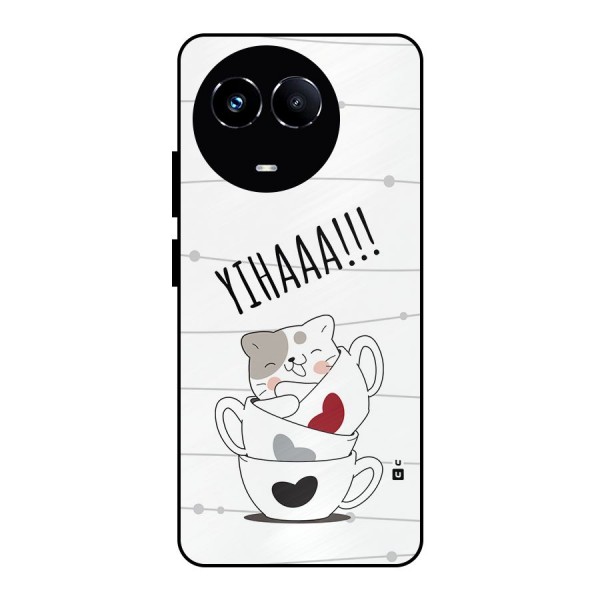 Cute Cat Cup Metal Back Case for Realme 11X