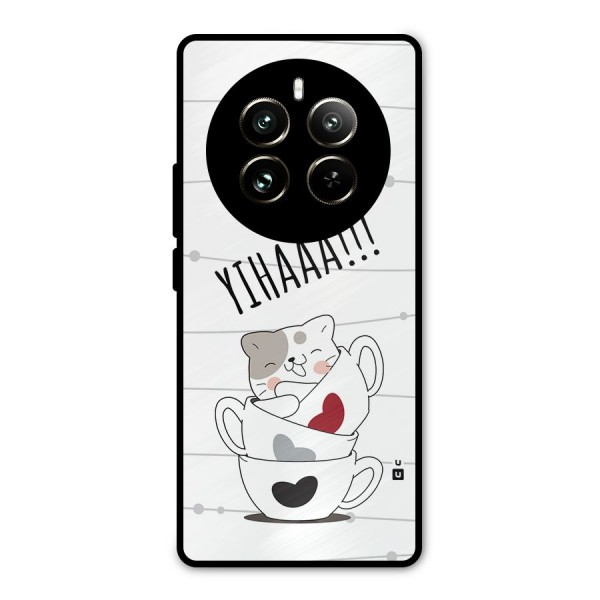 Cute Cat Cup Metal Back Case for Realme 12 Pro