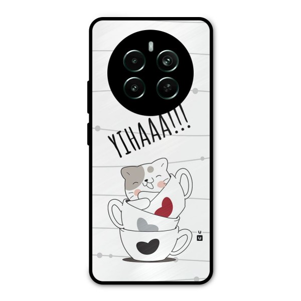 Cute Cat Cup Metal Back Case for Realme 12 Pro Plus