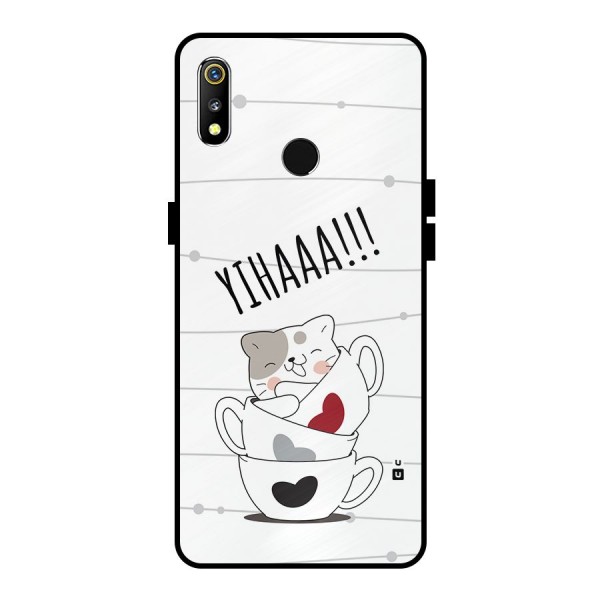 Cute Cat Cup Metal Back Case for Realme 3