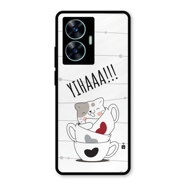 Cute Cat Cup Metal Back Case for Realme C55