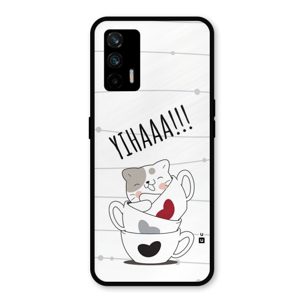 Cute Cat Cup Metal Back Case for Realme GT 5G