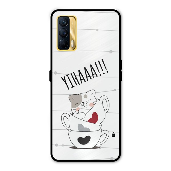 Cute Cat Cup Metal Back Case for Realme X7