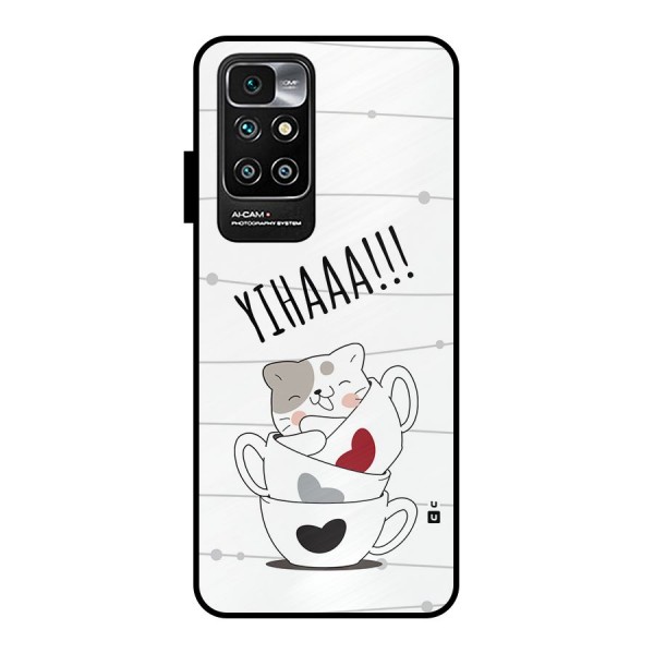 Cute Cat Cup Metal Back Case for Redmi 10 Prime