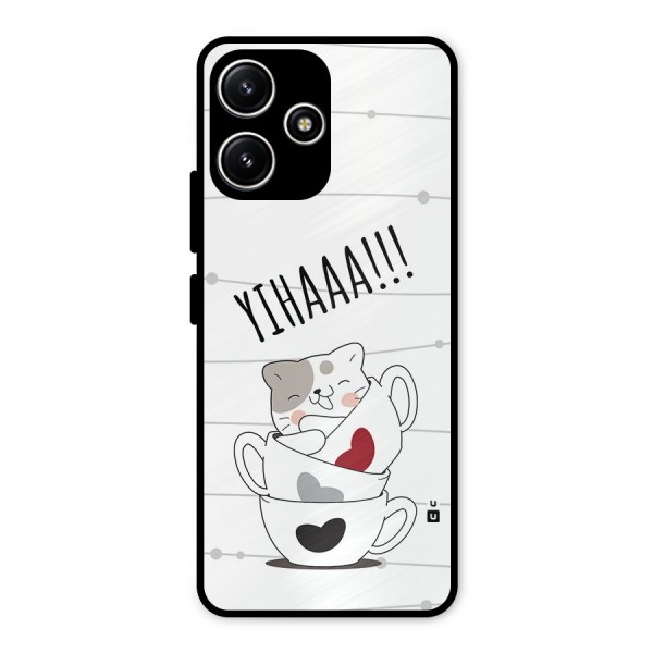 Cute Cat Cup Metal Back Case for Redmi 12 5G