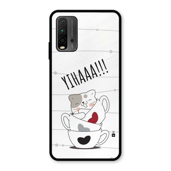 Cute Cat Cup Metal Back Case for Redmi 9 Power