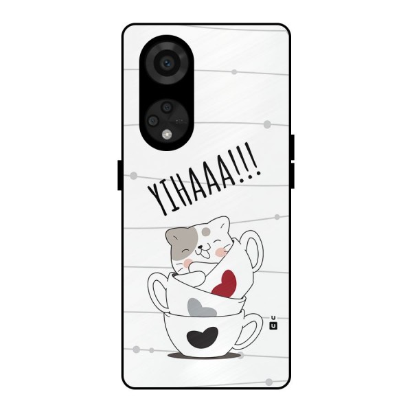 Cute Cat Cup Metal Back Case for Reno8 T 5G