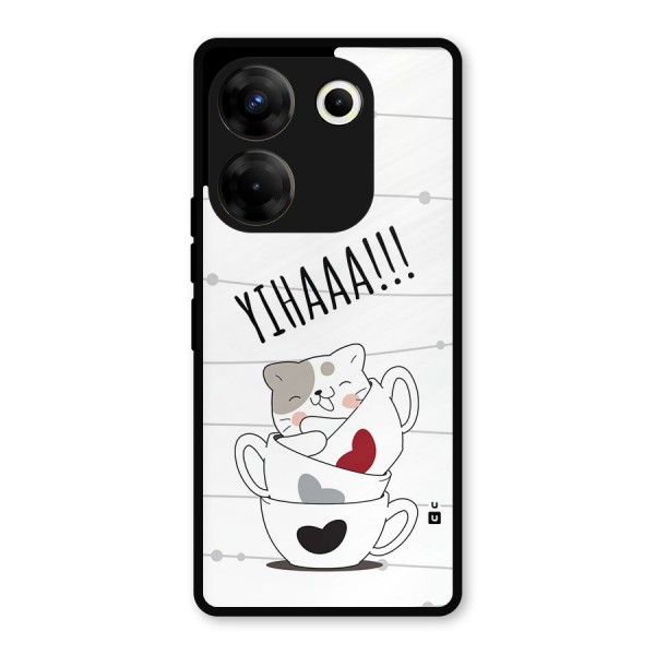 Cute Cat Cup Metal Back Case for Tecno Camon 20