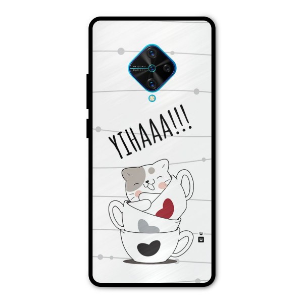 Cute Cat Cup Metal Back Case for Vivo S1 Pro