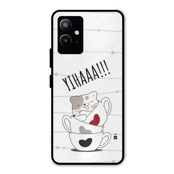 Cute Cat Cup Metal Back Case for Vivo T1 5G