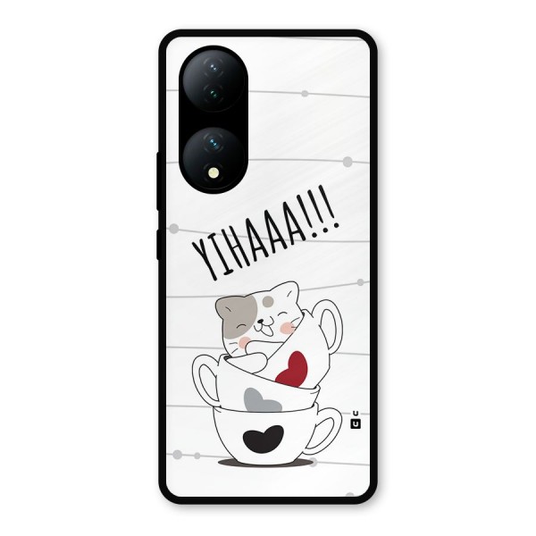 Cute Cat Cup Metal Back Case for Vivo T2