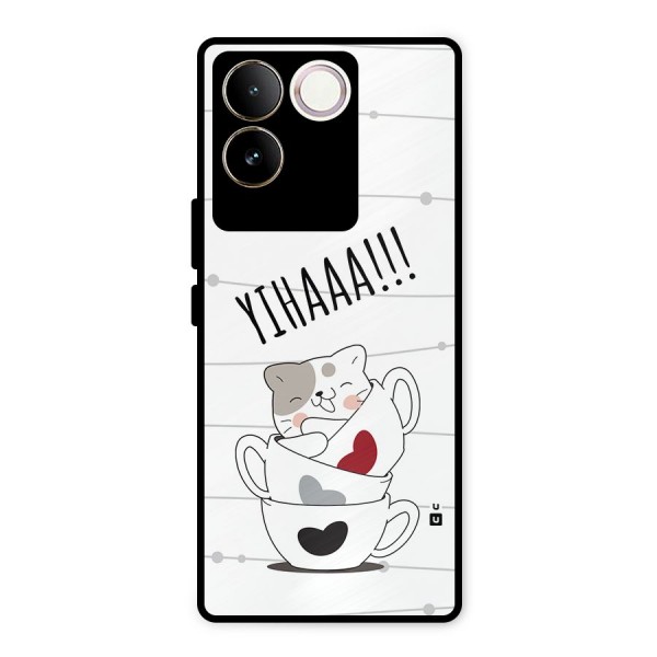 Cute Cat Cup Metal Back Case for Vivo T2 Pro