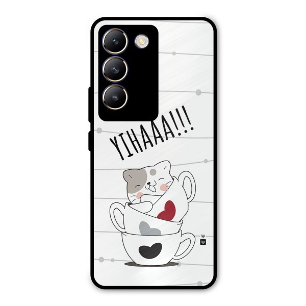 Cute Cat Cup Metal Back Case for Vivo T3 5G