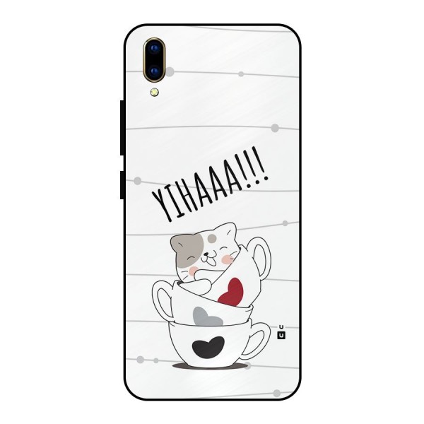 Cute Cat Cup Metal Back Case for Vivo V11 Pro