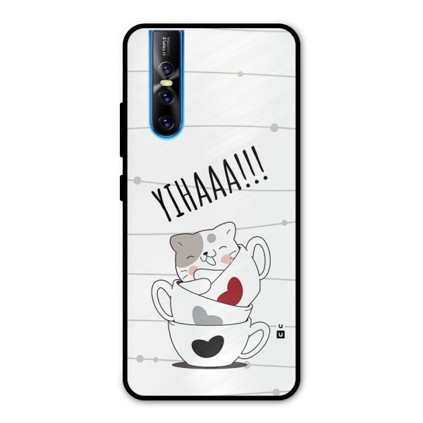 Cute Cat Cup Metal Back Case for Vivo V15 Pro