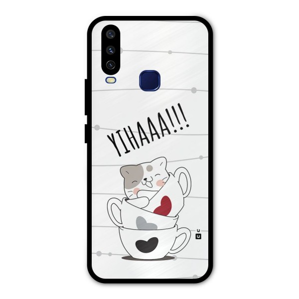 Cute Cat Cup Metal Back Case for Vivo V17