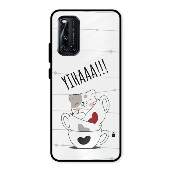 Cute Cat Cup Metal Back Case for Vivo V19