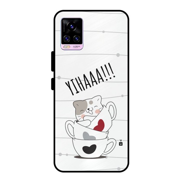 Cute Cat Cup Metal Back Case for Vivo V20 Pro