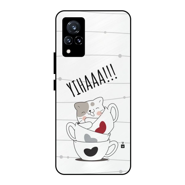 Cute Cat Cup Metal Back Case for Vivo V21 5G