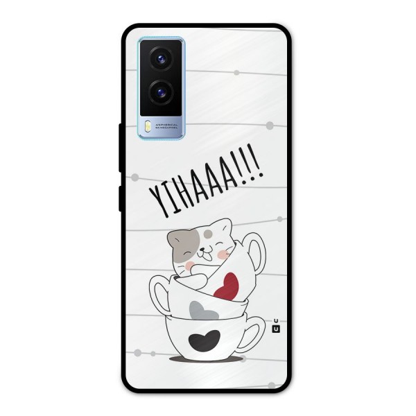 Cute Cat Cup Metal Back Case for Vivo V21e 5G