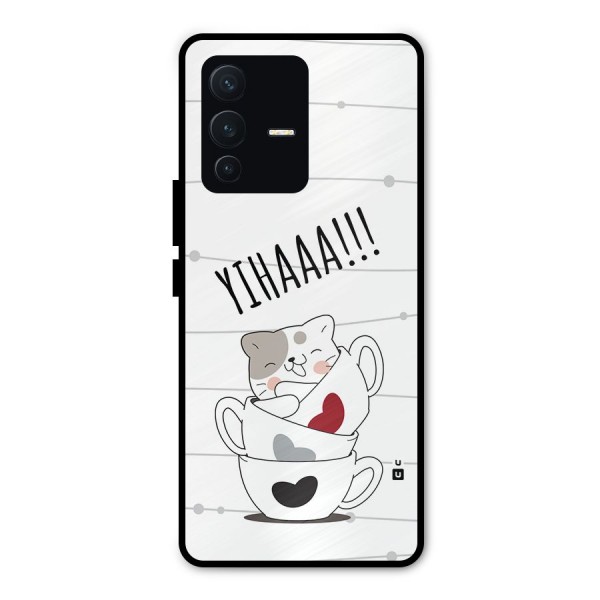 Cute Cat Cup Metal Back Case for Vivo V23 Pro