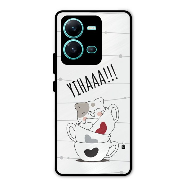 Cute Cat Cup Metal Back Case for Vivo V25