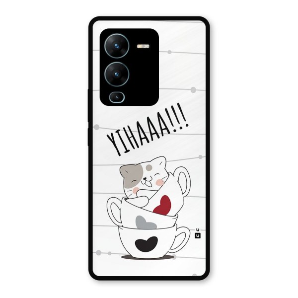 Cute Cat Cup Metal Back Case for Vivo V25 Pro