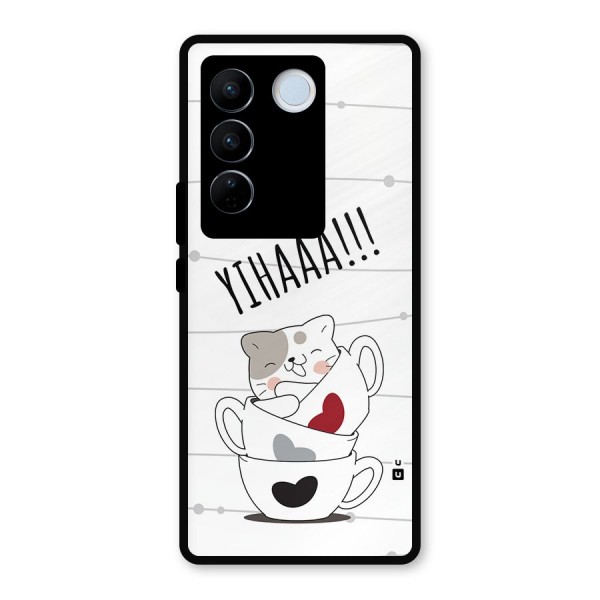 Cute Cat Cup Metal Back Case for Vivo V27