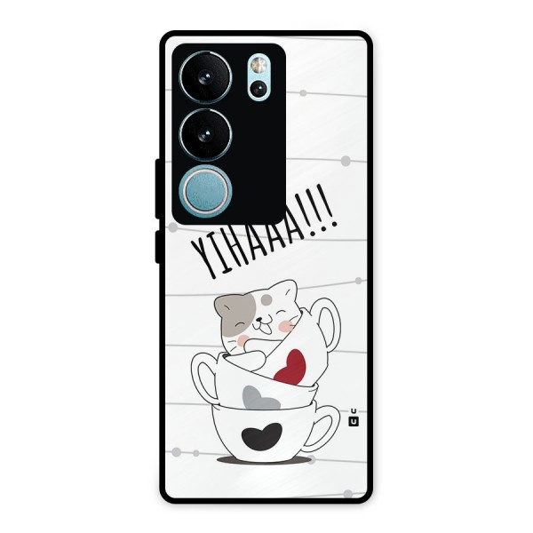 Cute Cat Cup Metal Back Case for Vivo V29 Pro