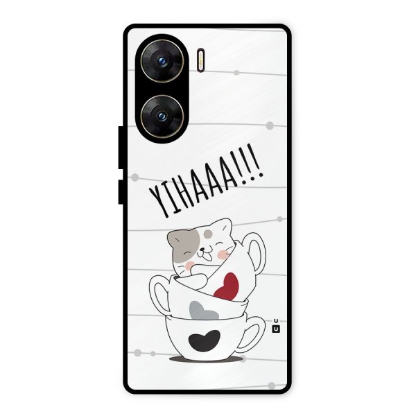 Cute Cat Cup Metal Back Case for Vivo V29e