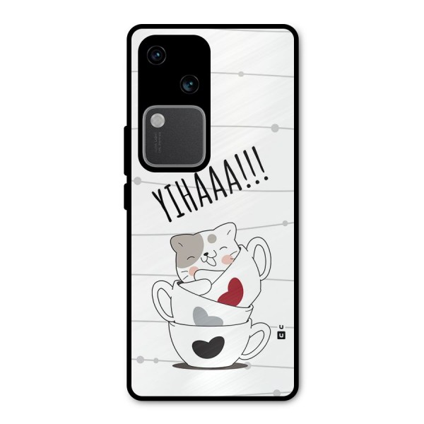 Cute Cat Cup Metal Back Case for Vivo V30