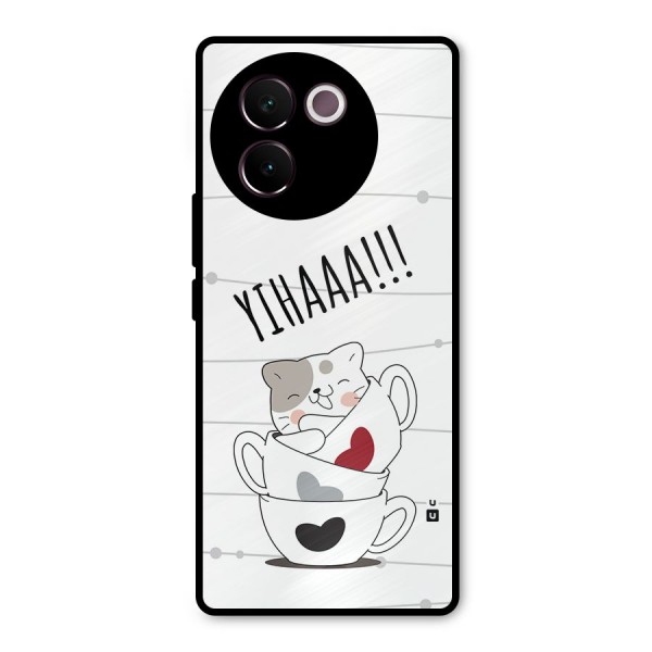 Cute Cat Cup Metal Back Case for Vivo V30e