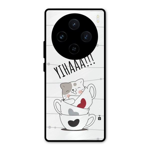 Cute Cat Cup Metal Back Case for Vivo X100