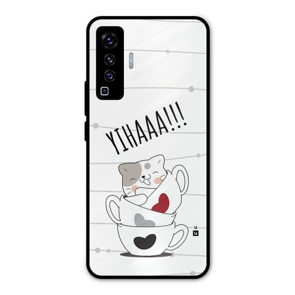 Cute Cat Cup Metal Back Case for Vivo X50