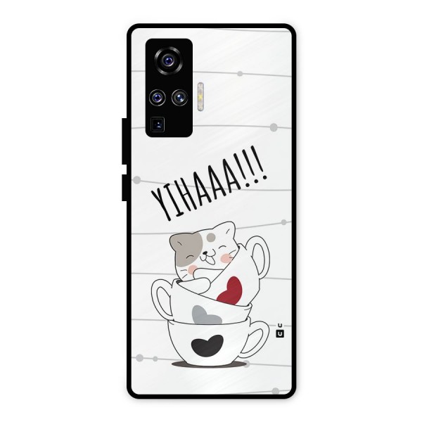 Cute Cat Cup Metal Back Case for Vivo X50 Pro