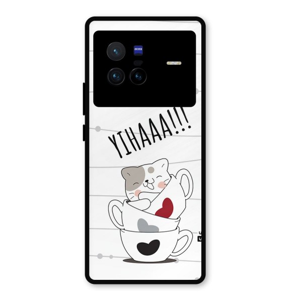 Cute Cat Cup Metal Back Case for Vivo X80