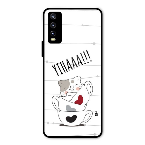 Cute Cat Cup Metal Back Case for Vivo Y20 2021