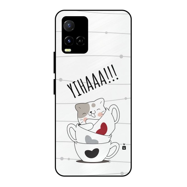 Cute Cat Cup Metal Back Case for Vivo Y21A