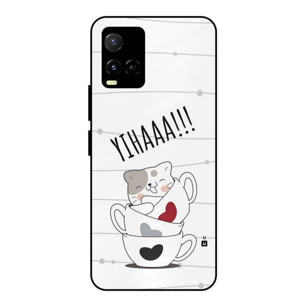 Cute Cat Cup Metal Back Case for Vivo Y21G