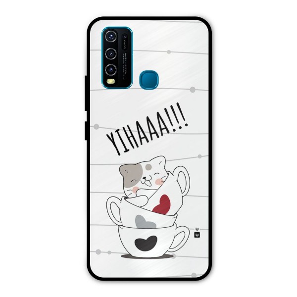 Cute Cat Cup Metal Back Case for Vivo Y30