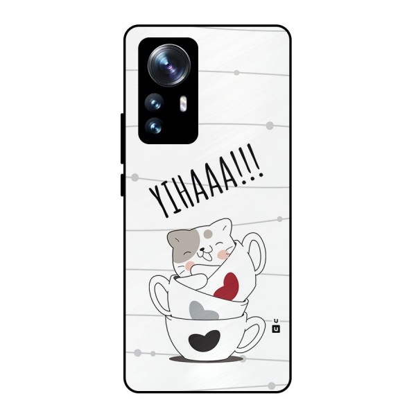 Cute Cat Cup Metal Back Case for Xiaomi 12 Pro