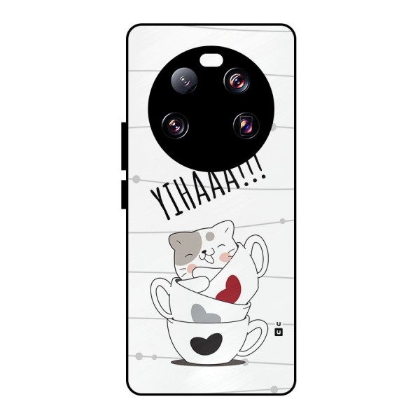 Cute Cat Cup Metal Back Case for Xiaomi 13 Ultra