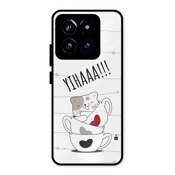 Cute Cat Cup Metal Back Case for Xiaomi 14