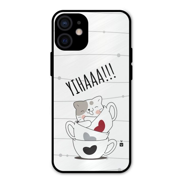 Cute Cat Cup Metal Back Case for iPhone 12 Mini